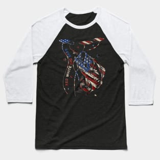 Vintage Patriotic Red White and Bass Largemouth Bass Fishing American Flag Baseball T-Shirt